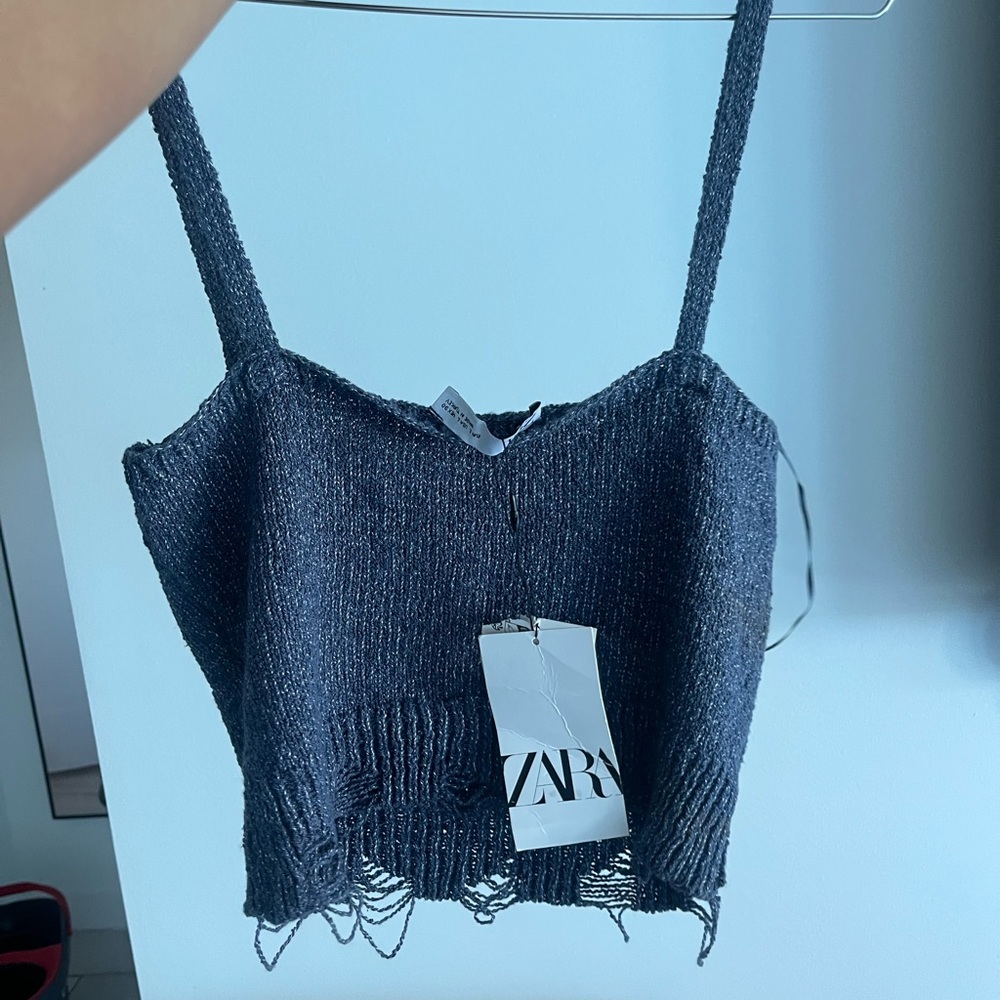 Zara Metallic Blue Crop Top